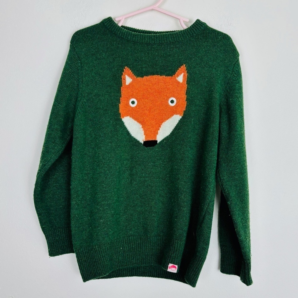 Tootsa McGinty green wool cashmere blend fox motif sweater. Unisex Size 5-6